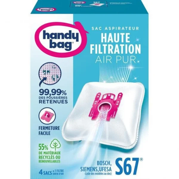 grande promotion Sacs Aspirateurs Handy Bag S67 – Bosch, Siemens, UFESA – 4 Sacs + 1 Fi… 1